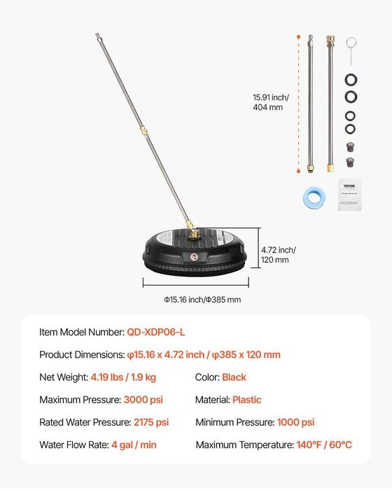 MYJKA wysokociśnieniowa VEVOR do czyszczenia powierzchni 385 mm