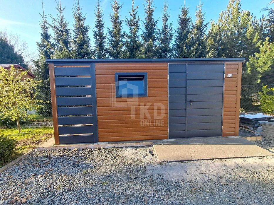 Schowek domek ogrodowy 4x2,5m + wiata 1m brama  okno dach TKD390