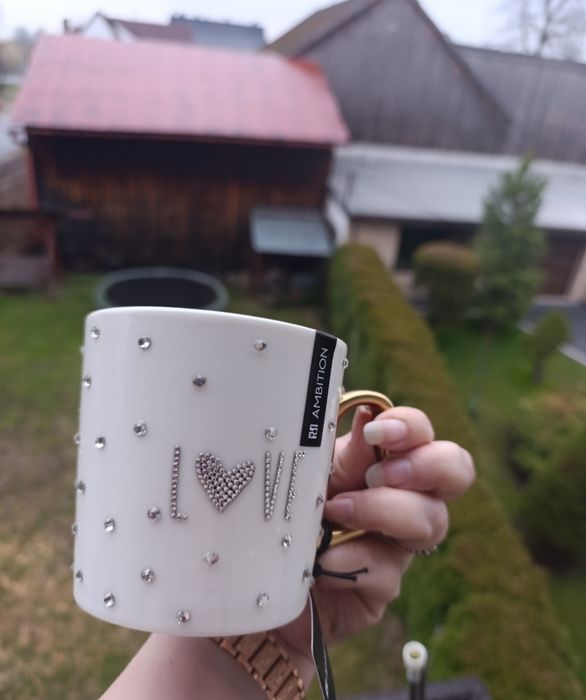 Piękny Kubek Ambition Love. Porcelana. Inkrustowany.Hand Made