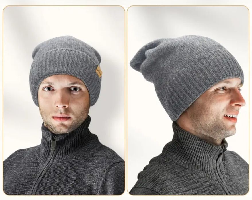 Czapka 100% wełna merino. Kolor szary  Nowa z metką