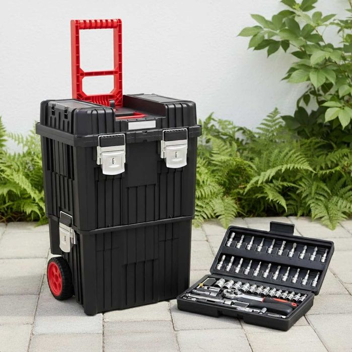 Skrzynka Narzędziowa Na Kółkach 50w1 + GRATIS Zestaw Narzędzi Tacka