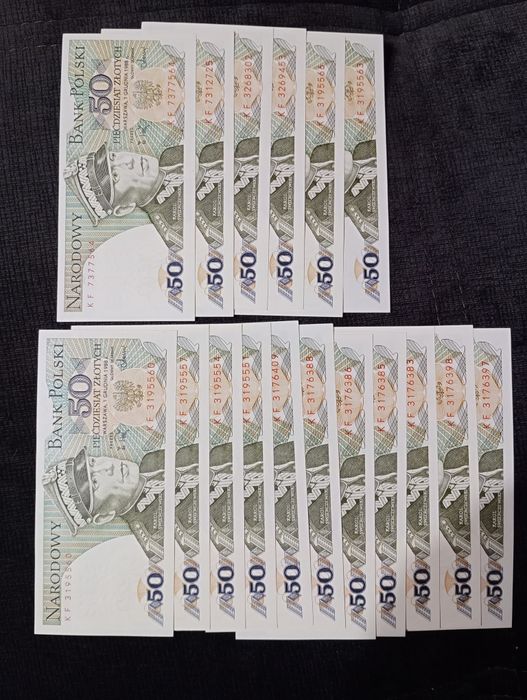 Zestaw 17 banknotów 50 zł Świerczewski.