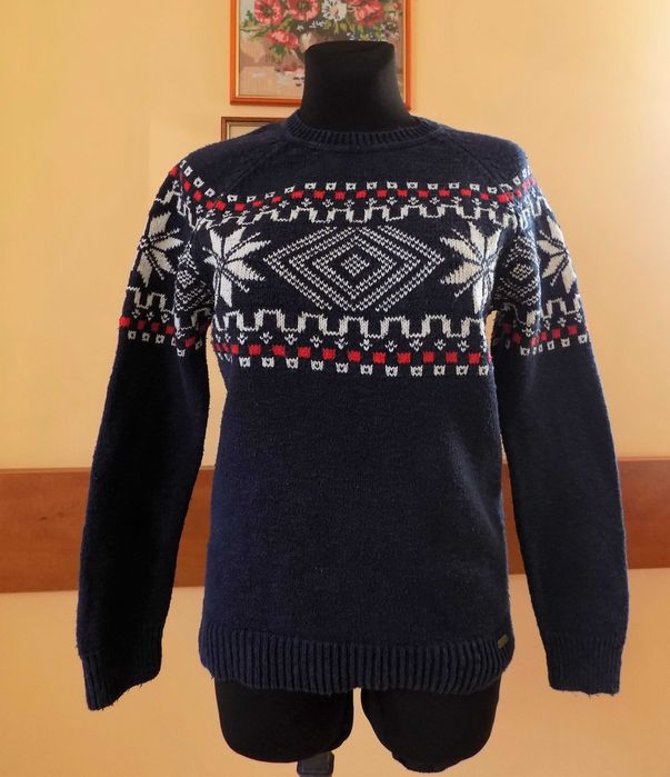 Granatowy sweter damski w norweski wzór, Hampton Republic, rozm. 36/38