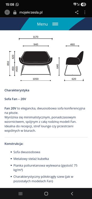 Zestaw mebli biurowych Sofa Profim 2 Krzesla Profim 2 Stoliczki mały duży