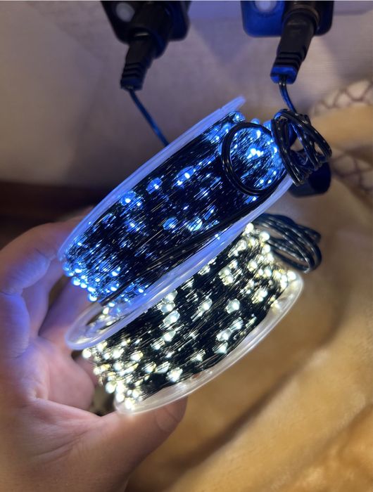 Гірлянда роса 50 м, 100 м, 200 м, теплий білий, мішура 30 м, 3*2 штора