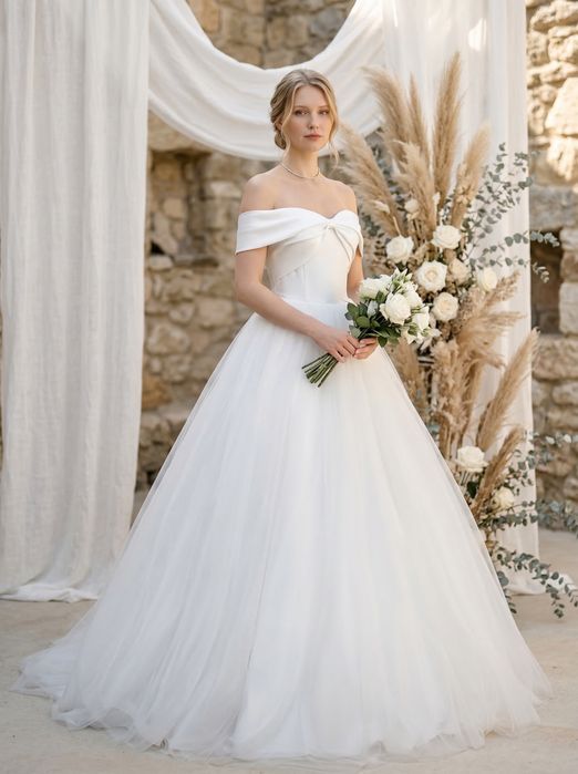 СВАДЕБНОЕ ПЛАТЬЕ Premium S-M | новое | фатин/атлас | пышное | +обруч