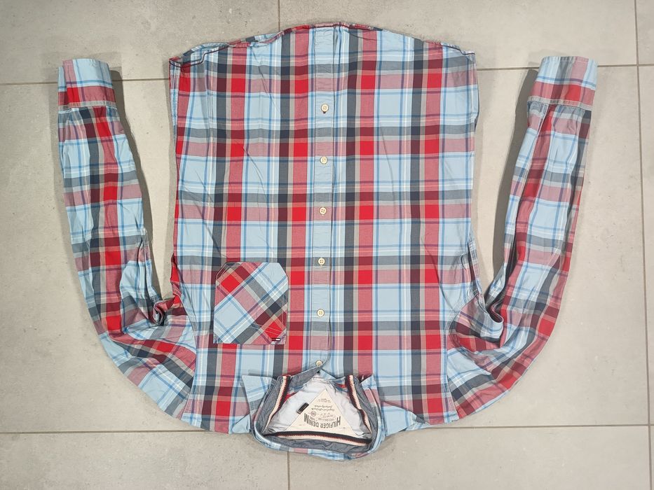 Męska koszula w kratę Tommy Hilfiger Denim roz. L bawełna 100% codzienna