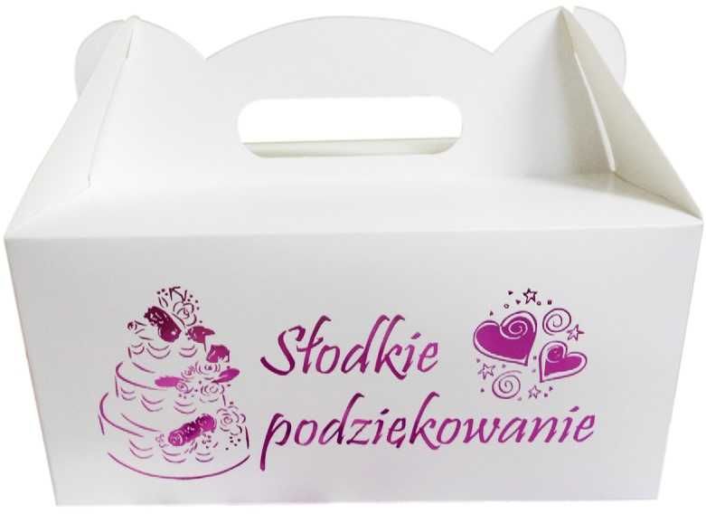 Pudełko kartonik pojemnik szyszka na ciasto ciastka weselne ślubne