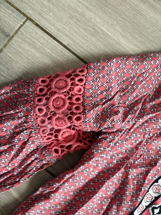 Letnia bluzka tunika Boho koralowy róż koronka Etno