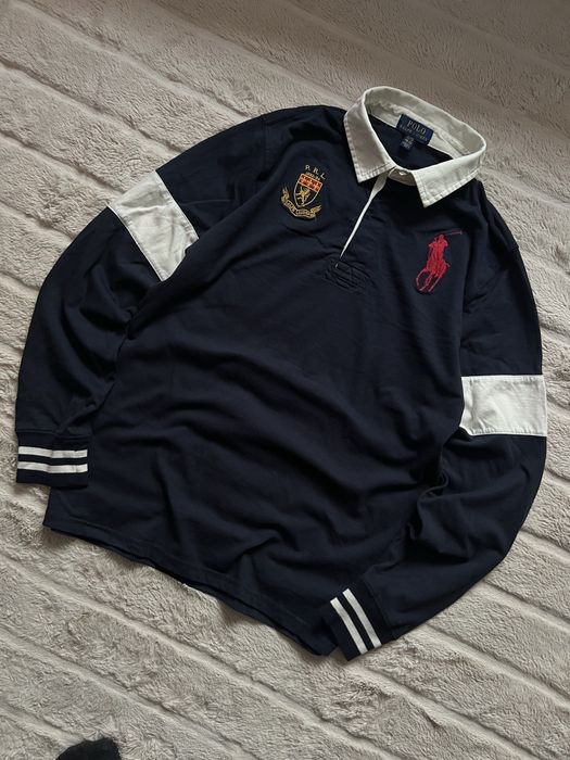 Polo Ralph Lauren (S) Rugby Shirt Navy Big Logo регбійка поло чоловіча футболка лонг з комірцем