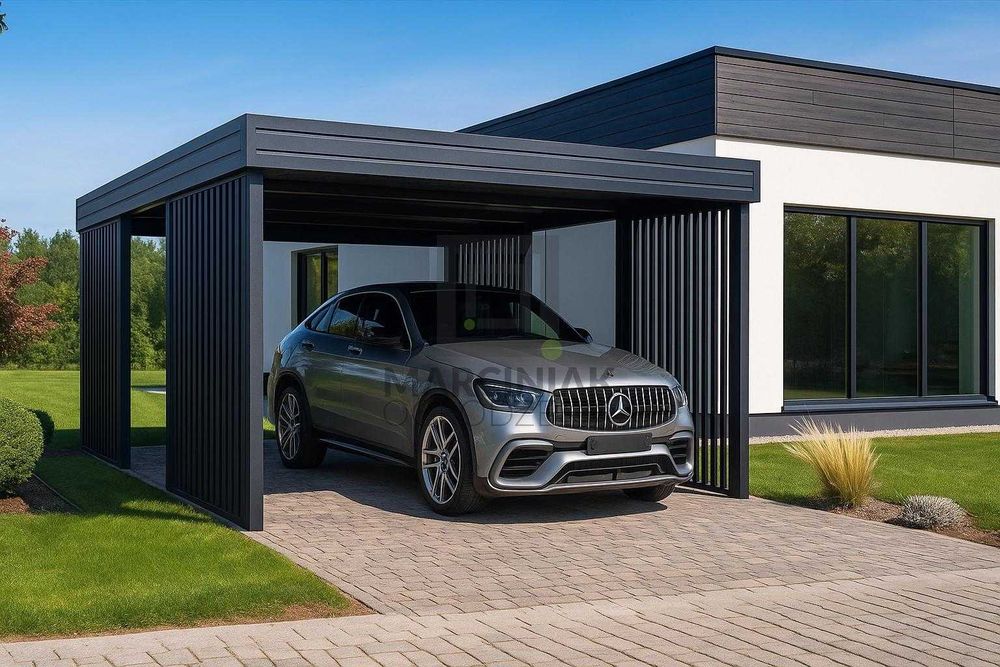 Elegancka Wiata na 1 Auto - Mocne Profile 100x100 - Antracyt 7016