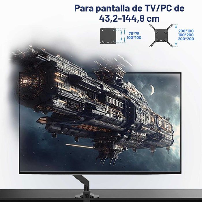 PUTORSEN Arm for Monitor and TV 17 – 57 Inches, Desk Mount with Gas Spring, Up to 27 kg, Reinforcement Plate, VESA Max. 200 x 200