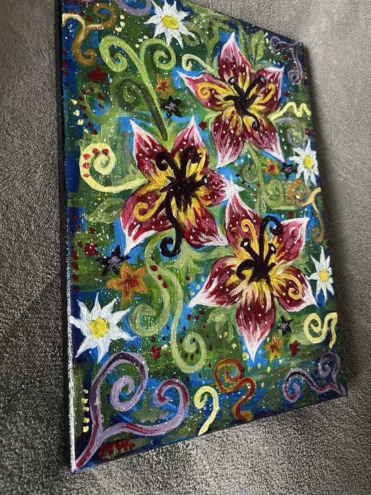 obraz magiczne kwiaty | 21x29,7cm | płótno