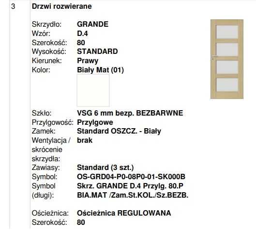 Drzwi wewnętrzne Barański Optimo Grande D4 80P