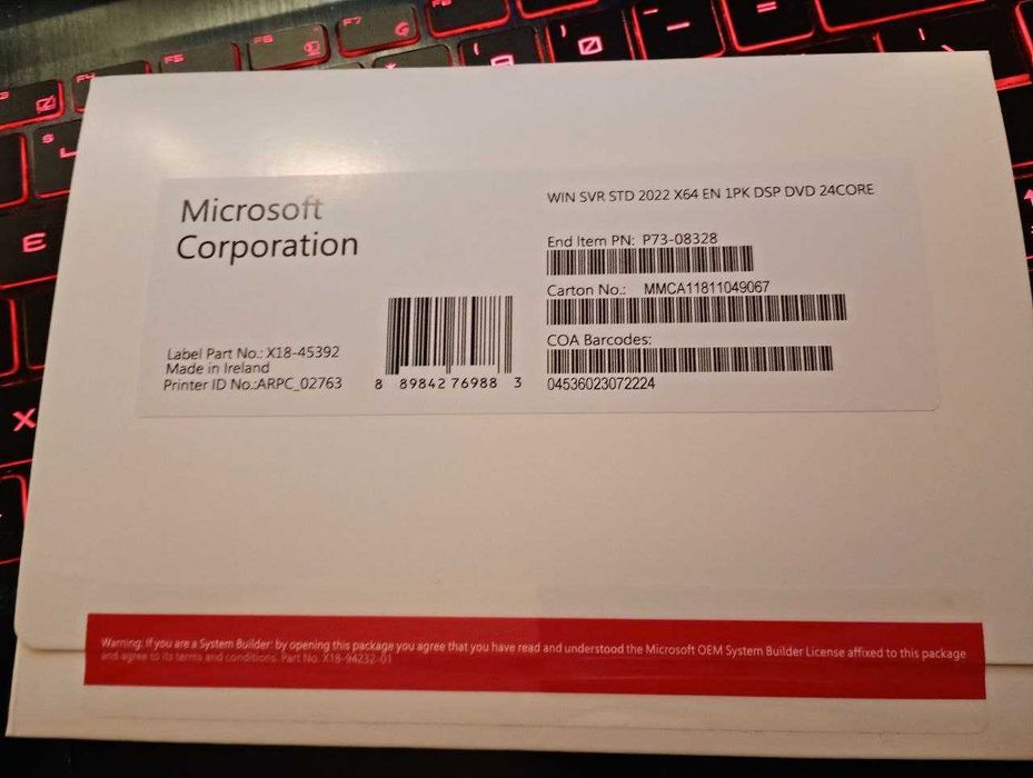 Windows Server Standard 2022 24core Licencja NOWA