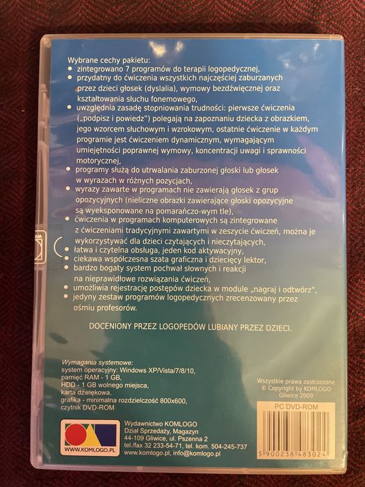 Sprzedam Płytę DVD-ROM „Logopedyczne Zabawy Pakiet Programy”.