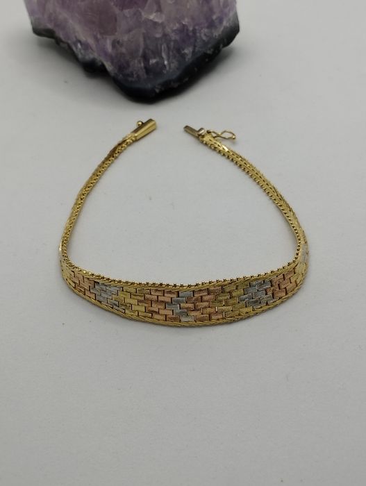 Złota bransoletka trzykolorowa, złoto 585 długość 18,5 cm