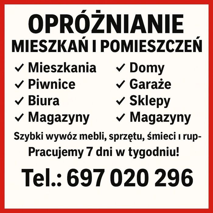 Opróżnianie mieszkań, piwnic, garaży pomieszczen, utylizacja