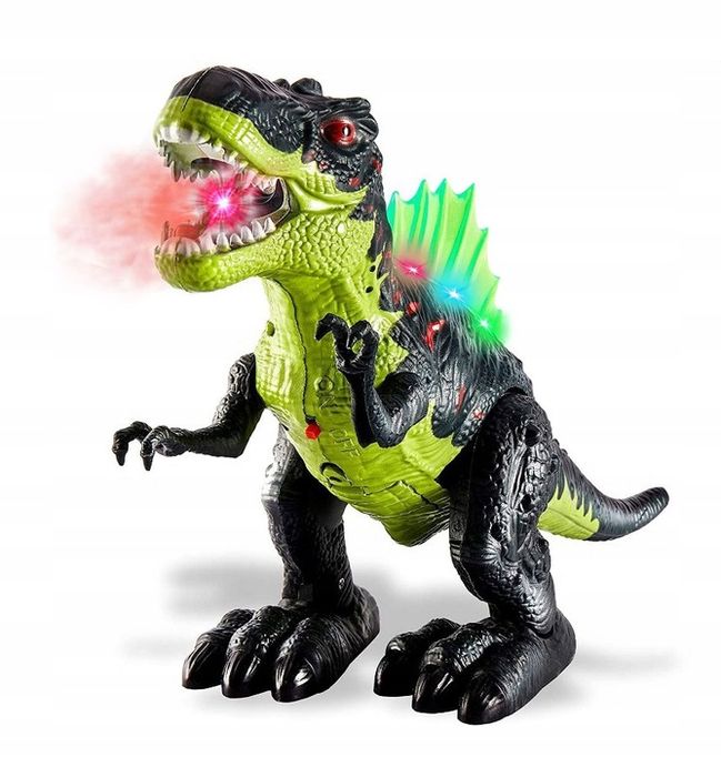 Duży Dinozaur T-rex Chodzi Ryczy Świeci Zieje Dym