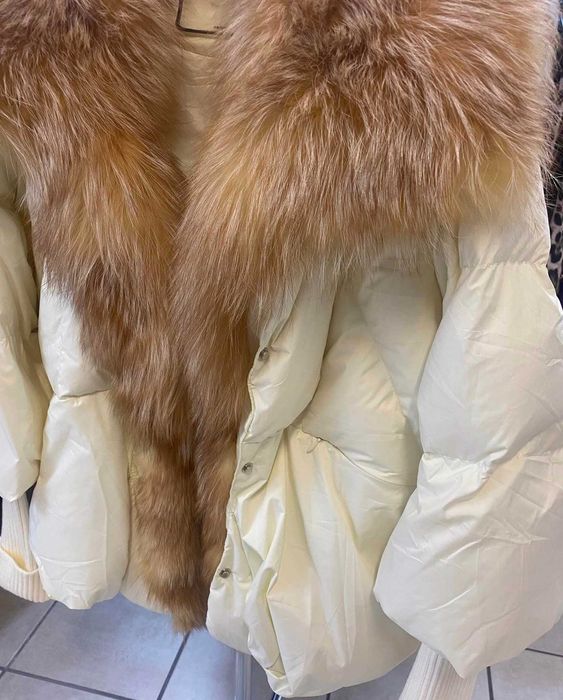 Kurtka Puchowa Ecru Lis Naturalny Futerko Najtaniej !