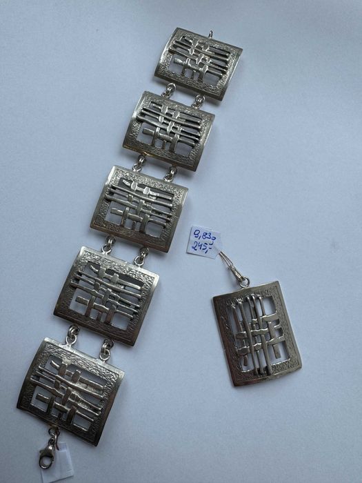 srebrna bransoleta + zawieszka p. 925 waga: 59,55g