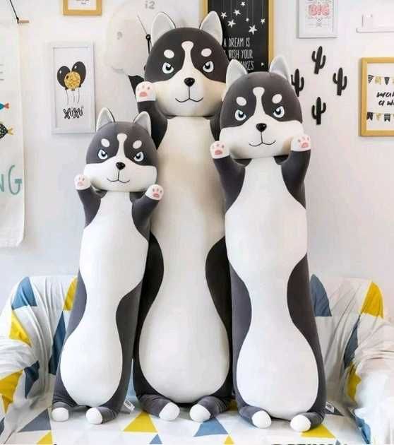 Игрушка-подушка Хаски 75 см — мягкий плюшевый пёс для декора и отдыха