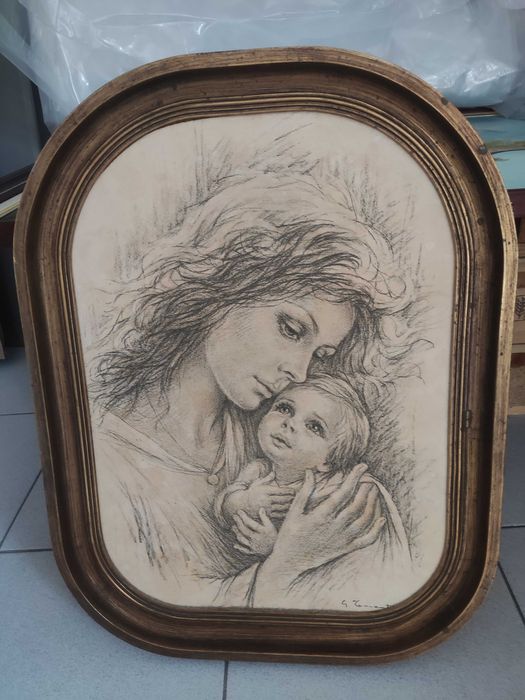 Quadro a grafite com moldura dourada