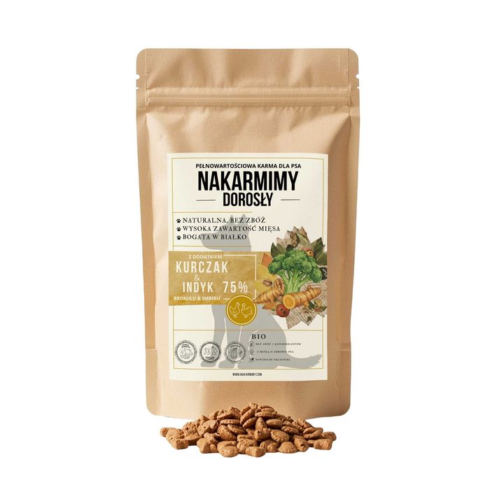 Sucha karma dla psa dorosłego NAKARMIMY – Kurczak i Indyk 4.5KG