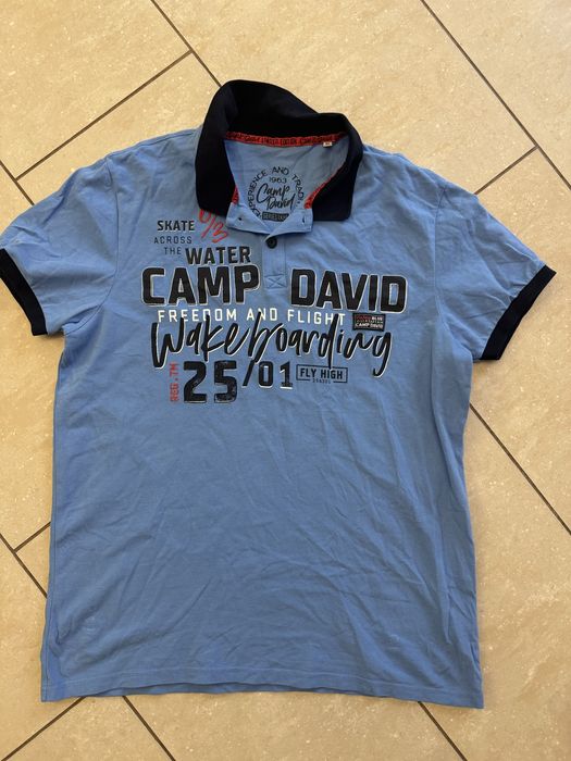 Camp David niebieska koszulka polo XL męska, 100% bawełna extra stan, napisy