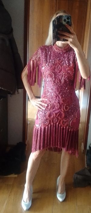 Sukienka koraliki frędzle