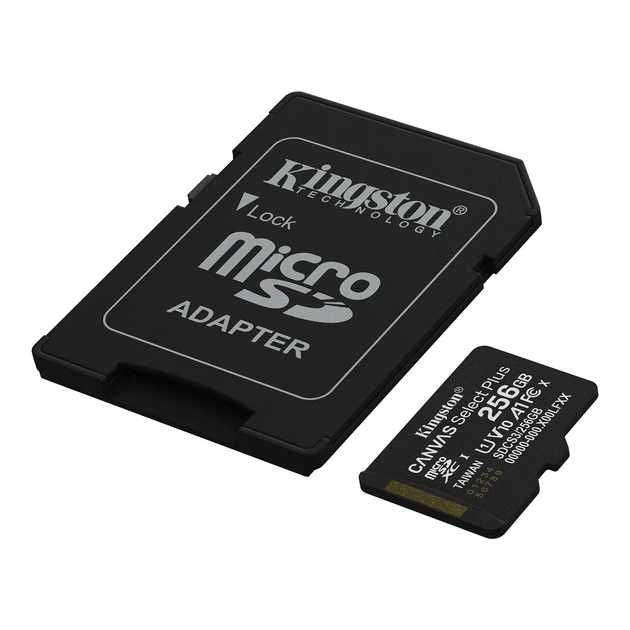 Карта пам`яті MicroSDXC 256GB UHS-I Class 10 Kingston Canvas Select Plus R150MB/s + SD-адаптер (SDCS3/256GB)