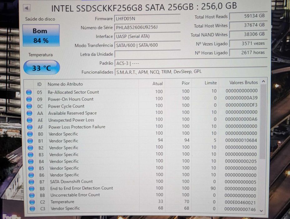 SSD Intel 256GB m.2 usado