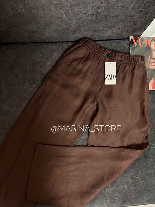 Нові брюки штани Zara S широкі льон коричневі оригінал Зара шоколадні
