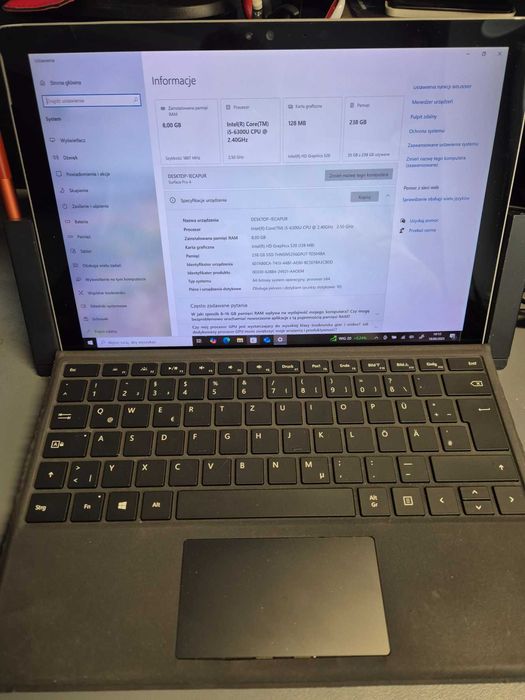 Microsoft Surface Pro 4 / i5-6300U / 8GB RAM / 256GB SSD + dock, pióro