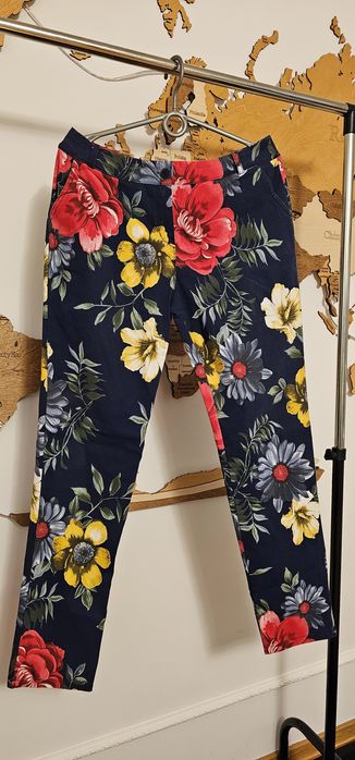 Spodnie damskie włoskie letnie kwiaty r XXL