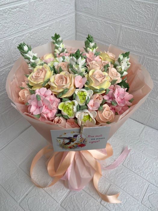 Букеты из зефирных цветов ручной работы