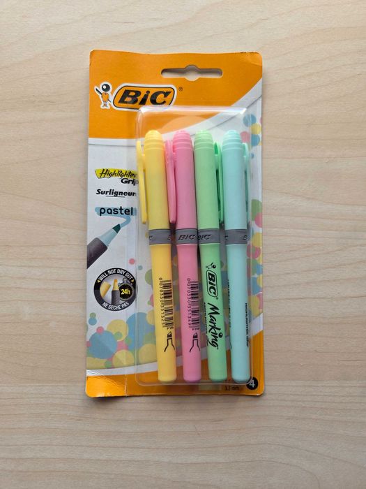 BIC Highlighter Grip Pastel – Pack 4 Sublinhadores – Novo Selado