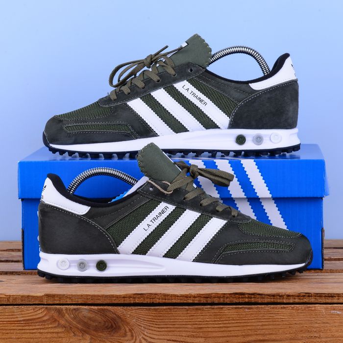 (2347) Кросівки Adidas LA Trainer хакі з білою підошвою (41-46)