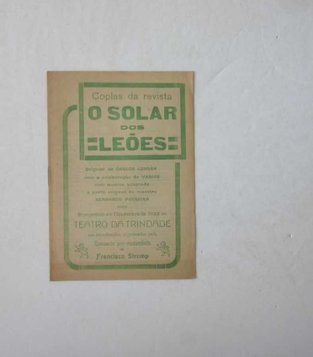 TEATRO - Coplas da Revista O SOLAR DOS LEÕES (2 livros)