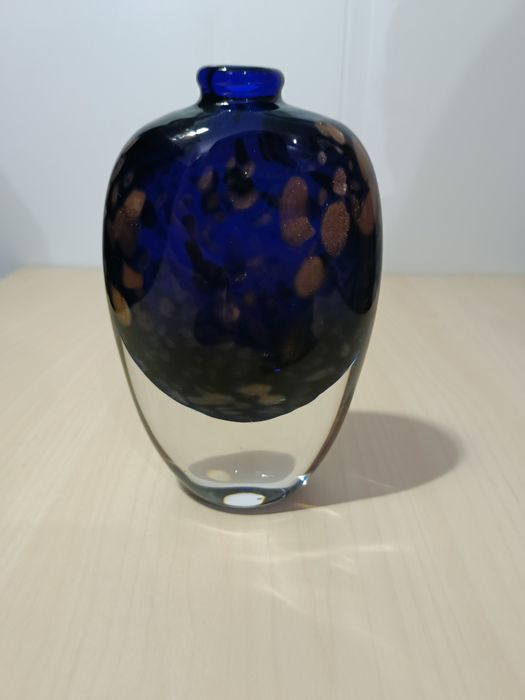 Vaso de Vidro Artístico Italiano Cristalcor – Azul Cobalto com Detalhe