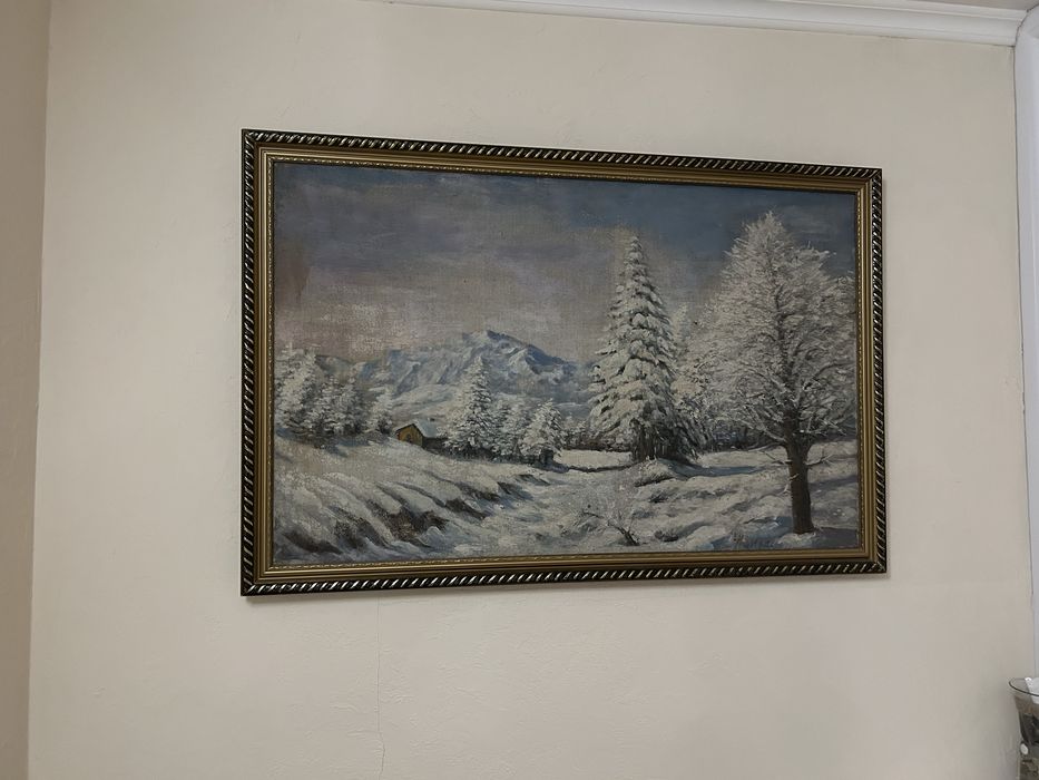 Картина маслом зимний пейзаж.