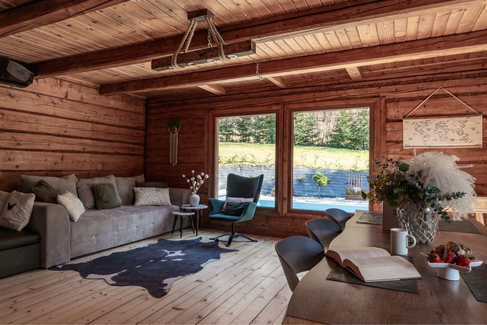 FERIE.Samodzielny Dom z bala,góry,jacuzzi,sauna, kominek,kulig,termy.