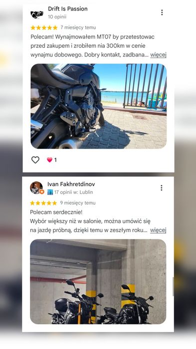 Wynajem Yamaha MT07 wypożyczalnia