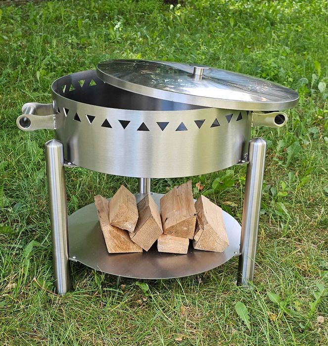 Palenisko ogrodowe grill z rusztem i pokrywą nierdzewny zestaw premium