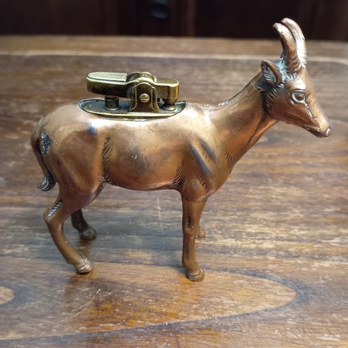 Isqueiro de mesa vintage em forma de animal, fabricado em latão ou bro