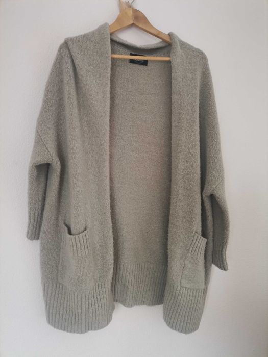 Cardigan malha camisola aberta zara bege