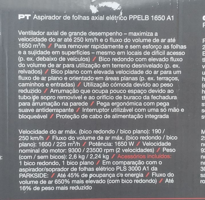 Soprador elétrico Parkside Performance 1650W