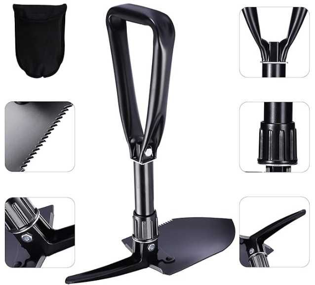 Багатоцільова туристична лопата 23 дюйми сталь для кемпінгу