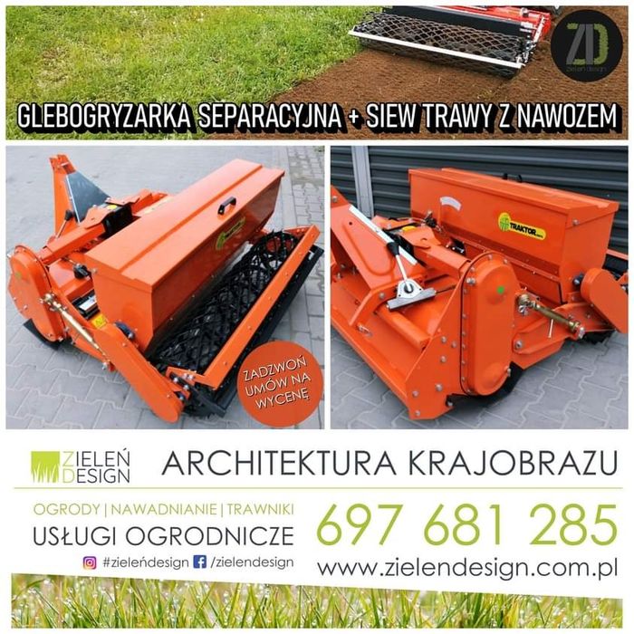 Niwelacja terenu, glebogryzarka separacyjna KOPARKA - trawnik z SIEWU
