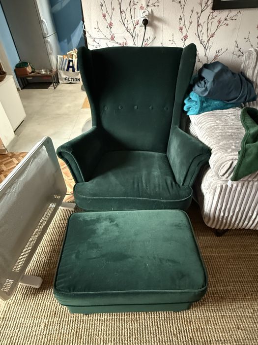 Fotel strandmon IKEA zielony welur